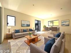 リビング　2026年4月3日撮影♪大きな窓のあるリビングは、陽光あふれる明るい空間です。居心地良く、ご家族皆がゆったり寛げる憩いの空間となりそうです♪家具はCGになります。