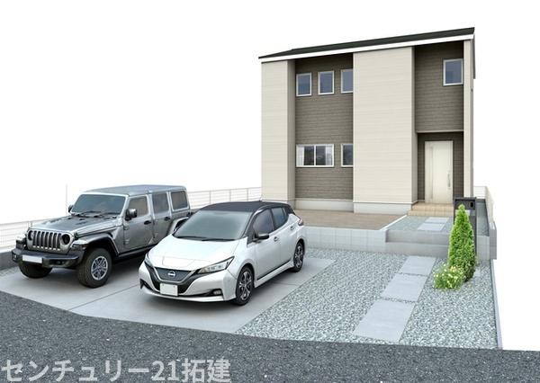 外観　外観パースです♪がっちりした骨組みで安心！保険により万が一の瑕疵(欠陥)補償費用を１０年サポート♪
