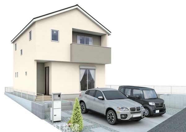 外観　外観パースです♪がっちりした骨組みで安心！保険により万が一の瑕疵(欠陥)補償費用を１０年サポート♪
